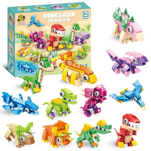 Detalles Cumpleaños Niños, 12 Set De Bloques De Construcción Dinosaurios Transformables - Juguetes 3 En 1 Que Cambian De Robot a Animal a Vehículo Kit De Construcción Stem Creativo Regalo Cumpleaños