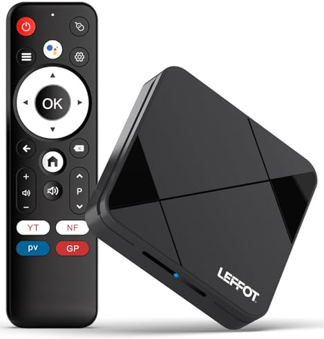LEFFOT Android 14.0 TV Box, 2GB RAM + 16GB ROM, 4K Ultra HD Smart TV-Box, Decodificador TV con Control de Voz, 2.4G y 5G WiFi 6, 100M Ethernet, BT 5.4, USB 3.0, HDR10, RK3518 Quad-Core A53