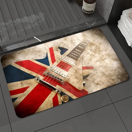DALEXHM Badteppich rutschfeste,weicher Badezimmerteppich Wasserabsorbierend Badematte Badvorleger für Dusche,Musik: Grunge, Britischer Pop, Gitarrenrock, London Jack, Union Jack, Britische FL,40x60cm