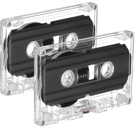 SHINEOFI 2 Leere Musikkassetten, 30 Minuten Aufnahmezeit, für Selbstgemachte Retro-Party-nachrichten, Transparent, 3,93 X 2,55 X 0,39 Zoll