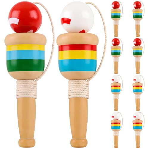 MFUOE 10 Pieces Wooden Catch Ball Game Catchers Skill Cup Hand-Eye Coordination Traditional Game Develops Fine Motor Skills Interactive Competition Game Toy for Park Picnic Playground