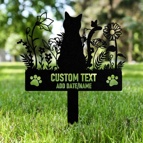AGEUIRPOD Grabstein Katze Personalisiert mit Name & Datum, Draußen Tier Grabstein Katze, Metall Grabschmuck für Hund Katze, Gedenksteine für Den Garten, Grabdekoration Andenken an Den Hund Katze