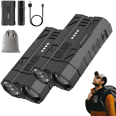 High-Brightness Pocket Dual-Module Outdoor Flashlight, High Lumen Rechargeable LED Torch with Magnetic Base & Clip, Waterproof EDC Gear for Camping, Hiking, Emergency & Car Repair, 8 Modes (2pcs)