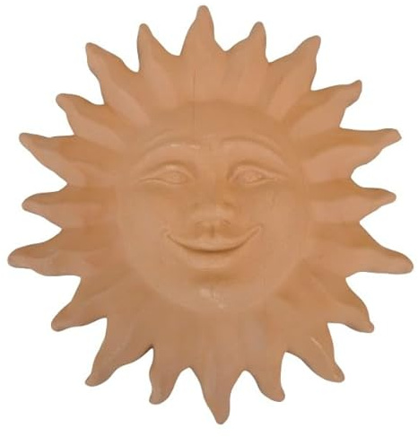 Sole in Terracotta da Appendere Fatto a Mano, Scultura Murale, Colore Naturale, 23 cm