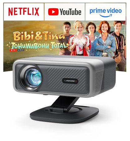 Smart Beamer 4K【Netflix-Fähig & Dolby Audio】VISSPL 4000 ANSI Video Projektor,Autofokus&Trapezkorrektur,1080P Full HD WiFi6 Bluetooth Heimkino/Outdoor Beamer mit 360°-Halter für Handy【Upgrade Version 】