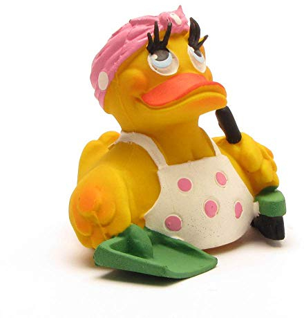 DUCKSHOP I Badeente Putzfrau I Quietscheente L: 7,5 cm I Quietscheentchen I Geschenk für Reinigungskräfte I Präsent Sammler