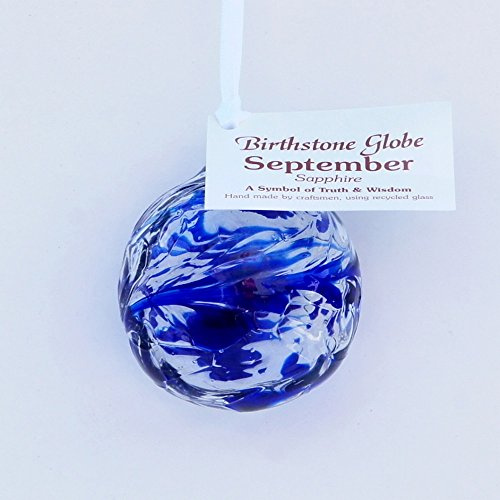 Milford Geburtsstein September Saphir Glas Globe, Handarbeit, 5,5 cm, Blau, Freundschaftsdekoration