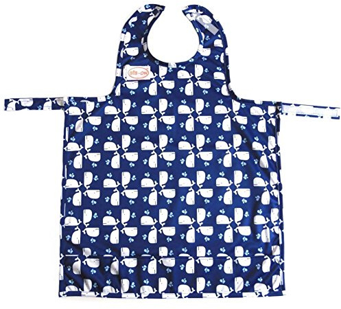 BIB-ON, A New, Full-Coverage Bib and Apron Combination for Infant, Baby, Toddler Ages 0-4. (Whales)