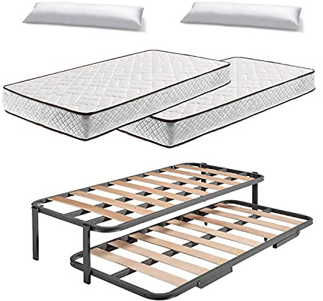 HOGAR24 ES.es-Cama Nido Estructura Reforzada Doble Barra Superior (4 Patas) + 2 Flexitex + 2 Almohadas de Fibra, 105x200cm