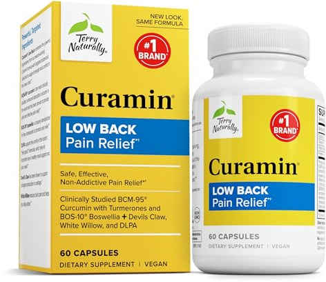 Terry Naturally Curamin Low Back Pain Relief - 60 Capsules - with Curcumin, Boswellia & DLPA - Non-GMO, Vegan, Gluten Free - 20 Total Servings