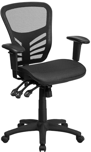 Flash Furniture Nicholas - Silla de Oficina ergonómica giratoria ejecutiva con Respaldo Medio, Malla Negra Transparente, Multifuncional, con Brazos Ajustables