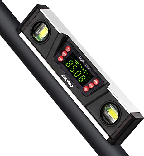 Digitale magnetische Wasserwaage und Winkelmesser – RISEPRO 10 Zoll IP54-geschützter elektronischer Blasen-Neigungsmesser, Winkelsucher, Messgerät mit großem VA-Display und Sockel mit V-Nut DL135-B
