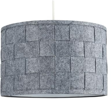 Large Modern Weave Design Drum Ceiling Pendant Light Shade in a Grey Felt Finish