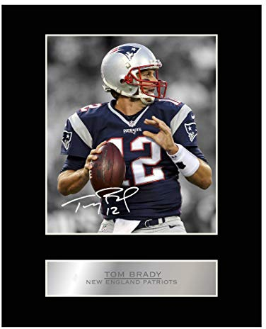 Tom Brady Autogramm-Foto, New England Patriots, Bildausdruck mit Passepartout als Geschenk