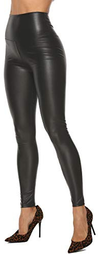 STARBILD Wet Look Faux Leather Leggings, Butt Push Up High Waist Leather Leggings Full Length Tight Leather Legging Trousers for Women