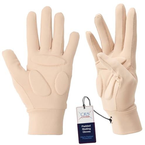 CRS Cross Padded Ice Skating Gloves. Warm Padded Protection for Figure Skating Testing, Practice, Dance Competitions, Roller Skaters and Cheerleading. (Tan, Youth Small- Toddler)
