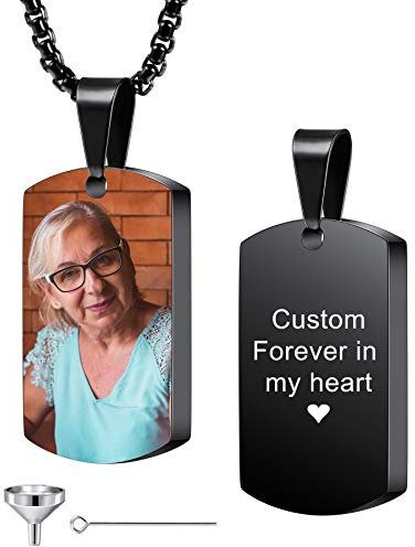 MeMeDIY Personalisierte Dog Tag Anhänger Urne Halskette Gravur Foto/Name/Datum/Kalender Angepasst für Männer Frauen Hund Katze Haustier Edelstahl Asche Andenken Einäscherung Schmuck Trichter Kit