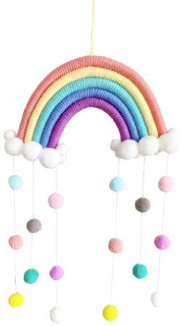 Goodchanceuk Regenbogen-Wandbehang, Makramee, Wandschmuck, Pompon, Boho, für Kinderzimmer, Kinderzimmer, Kinderzimmer…