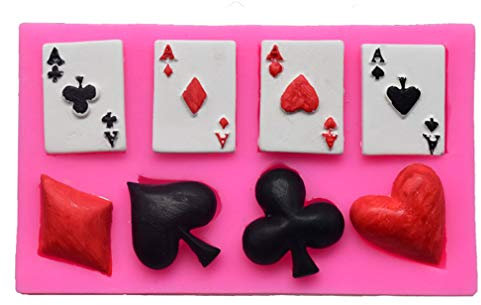 4 Assi Poker Carte da Gioco Cuori Diamanti Picche Club per Cioccolato Fondente Cake Cupcake Topper Decor Gomma PastePolimero Argilla Caramella Resina Stampo Silicone Strumento