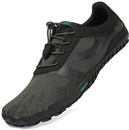 SAGUARO Barfußschuhe Herren Fitnessschuhe Damen Barfussschuhe Schnell Trocknend Traillaufschuhe Badeschuhe rutschfest Unisex Sommer Outdoor Kletterschuhe GrünSchwarz 44 EU