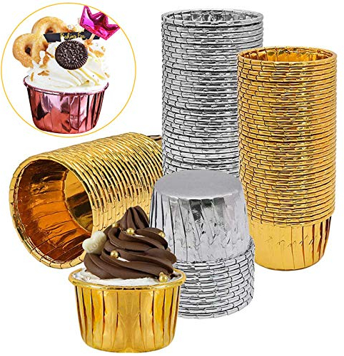 erbai - Stampi per muffin, in foglio di alluminio, 50 pezzi, per fai da te, accessori da cucina, muffin, cupcake, brownies (argento)