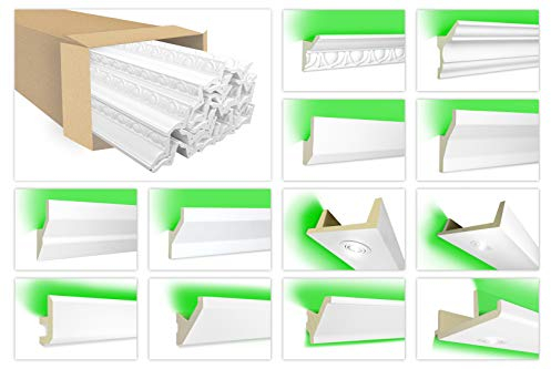 HEXIM LED Stuckleisten Sparpakete - Indirekte Beleuchtung mit Deckenleisten aus PU, leicht & lichtundurchlässig- (10m LED-8) Lichtvouten Fassaden Weiß