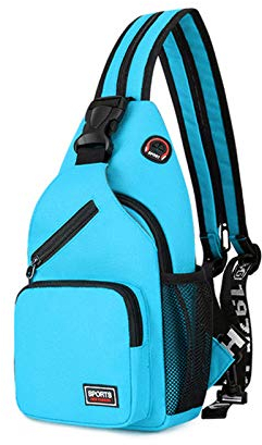 FANDARE Damen Brusttasche Klein Rucksack mit Kopfhörerloch Sling Bag Mädchen Schultertasche Crossbody Umhängetasche Reisen Wandern Sport Daypack Dauerhaft Polyester Blau