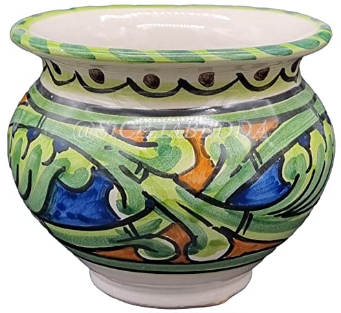 Sicilia Bedda - VASO IN CERAMICA SICILIANA - Decorazione Maioliche - Prodotto Artigianale di Alta Qualità - DIAMETRO 10 CENTIMETRI (Verde Arancio e Blu)
