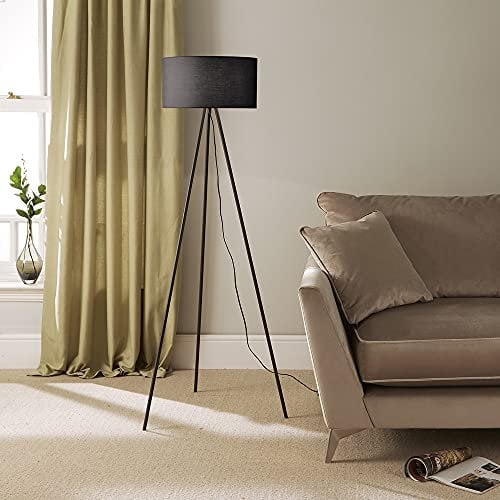 Black Metal Tripod Floor Lamp with Black Shade