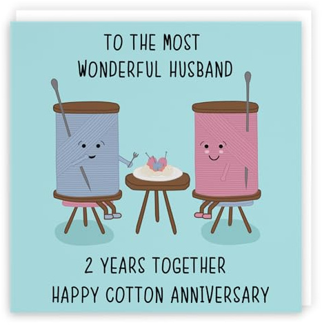 Hunts England - Husband 2nd Anniversary Card - To The Most Wonderful Husband - 2 Years Together - Happy Cotton Anniversary - Iconic Collection - Fun Cute Anniversary Card