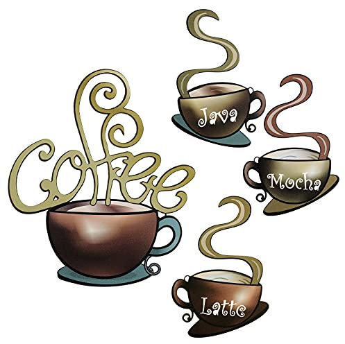 Hotop 4 Pieces Metal Coffee Cup Wall Decor Coffee Bar Decor Cafe Themed Wall Art Decoration Vintage Cup Signs for Kitchen Decorations Shop Restaurant Lounge Decorations(Brown)
