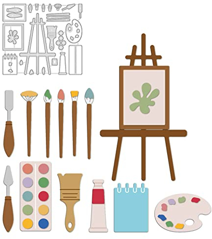 GLOBLELAND Malerei Thema Stanzschablonen Paletten, Staffeleien, Pinsel, Farben und Skizzenbücher Metall Schneiden Schablonen Malerei Stanzformen für Kartenherstellung und DIY Scrapbooking Dekor