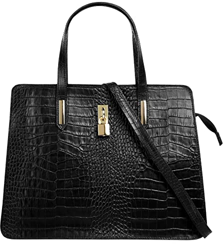Cluty Handtasche Echt Leder Damen | Made in Italy, Smartphonefach, Kroko-Design, elegante Umhängetasche, Damentasche mit Reißverschluss, Schultertasche | 021321
