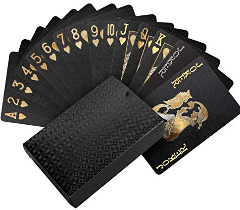 LEMESO Baraja Poker Plastico Negro Impermeable(54 Cartas,Dorado) Ideales para Juegos y Trucos de Magia