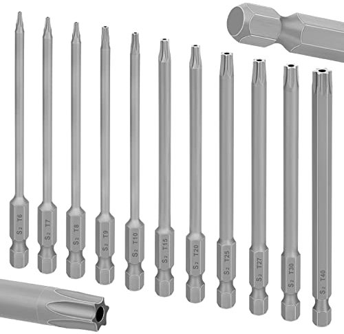 11 teilig Torx Schraubendreher Set Magnetisch 100mm Lange Bits Torx T6-T40 1/4 Magnetisch Sechskant Schaft Elektrische Torx Bits (11pcs 100mm)