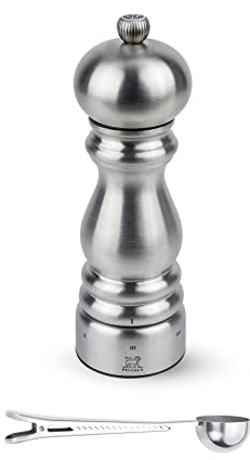 Peugeot Paris Chef u'Select Stainless Steel Salt Mill - With Stainless Steel Spice Scoop/Bag Clip (7 -Inch, Salt Mill)