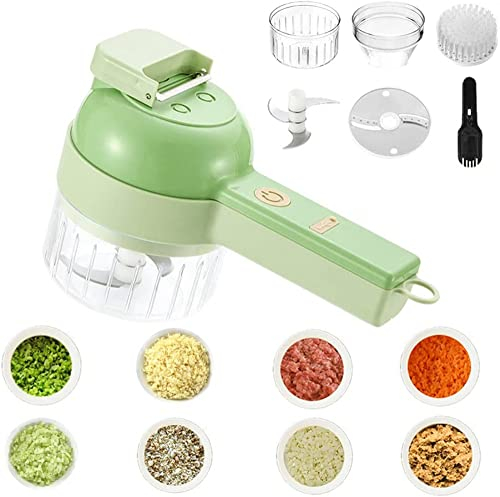 JDF 4 in 1 Portable Electric Vegetable Cutter Set,Wireless Food Processor Electric Food Chopper for Garlic Chili Pepper Onion Ginger Celery Meat with Brush