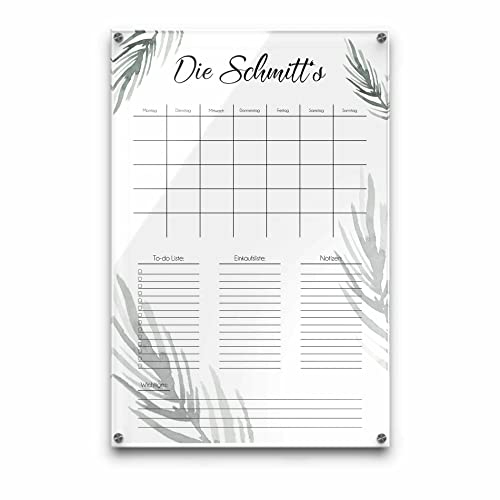 Planer für die Familie aus hochglänzendem Acrylglas - praktisches Geschenk Mama Paare - Wochenplanung Termine Kinder Organizer - abwischbarer Kalender Acryl 50x75 cm