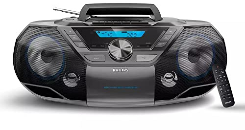Philips Portable CD Player Boombox Bluetooth with Cassette Player All in one Powerful Stereo Boom Box CD Player for Home Mega Bass Reflex Speakers, Radio/USB/MP3/AUX Input with Backlight LCD Display
