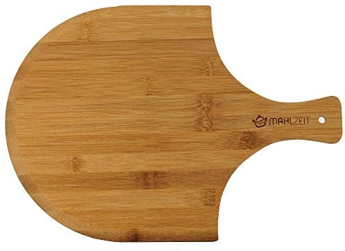 Mahlzeit Pizzaschieber aus Bambusholz | Pizzaschaufel 28,5 x 40 cm | Bambusbrett, Pizzabrett, Brotschieber, Servierbrett, Holzschieber, Pizzateller, Holzteller, Bambusschieber, Backbrett, Rundteller