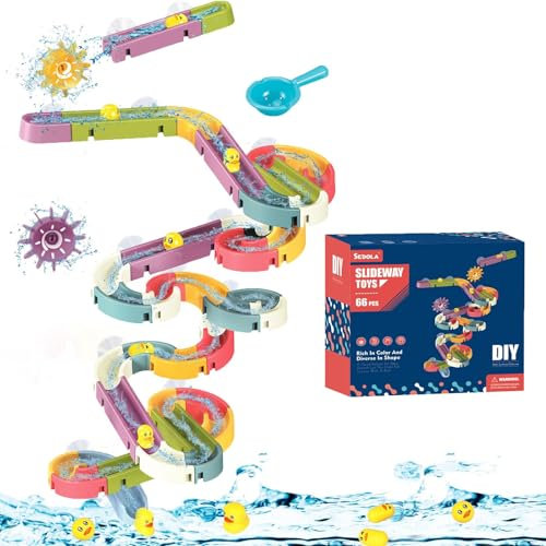 Bath Toys for 4 5 6 Year Old Boys Girls Kids Toddler Bath Duck Slide Track Toy with Suction Cups 66PCS Sensory Bathtub Game Shower Water Slide Play Toys Wall Bath Time Wind up Bath Toys for Kids
