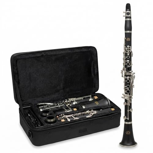 GKW Professional Ebonite Bb Clarinet Set for Beginners & Intermediate Players, Silver-Plated Keys, Warm Clear Tone, Includes Hard Case, Musical Instrument for School Band