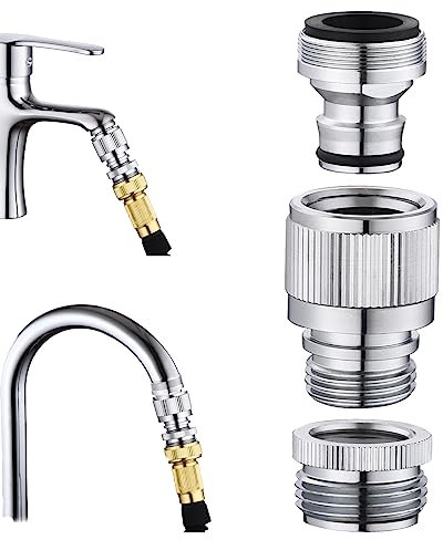 LUOFANT Connecteur rapide de robinet d'évier, adaptateur de robinet pour tuyau de douche, tuyau d'arrosage/machine à laver portable, bain d'animaux, chromé.