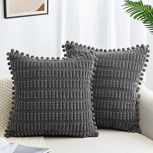 ZWJD 2er Set Kissenbezug 45x45 Kordsamt Sofakissen Weiche Kissenhülle Boho Kissenbezüge Dekokissen Moderne Kissen Deko für Couch Schlafzimmer Zuhause Auto Dekor Zierkissenbezüge Dunkelgrau