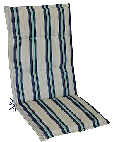 RelaxXL Gartenstuhlauflage Comfort 118x50x5cm Polsterauflage UV-Schutz Wetterfest (Blau-Weiß gestreift)