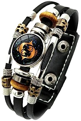 12 Sternzeichen-Armbänder – Leuchtende 12 Sternbild-Armbänder Für Damen, Modische Sternzeichen-Charms, Krebs, Zwillinge, Löwe, Schwarzes Lederarmband, Geburtstagsgeschenke, Fische, 17,5/20 Cm