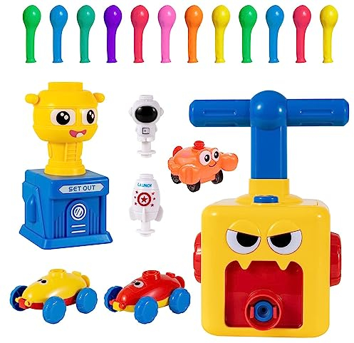 KEAGAN Balloon Launcher Car Toy Set, Balloon Powered Launch Car, Inflatable Balloon Car Toy Pump Set with Launch Pad, Air Inertial Power Pump Cars Racer Creative Vehicle Kit for Children Gift