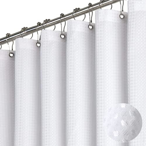 Dynamene Rideau de douche en tissu épais et lourd à armure gaufrée neutre pour salle de bain, hôtel, spa – Rideau de douche de luxe neutre et robuste avec 8 crochets – 122 cm de large – Blanc
