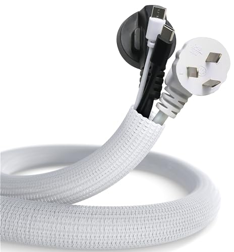 Cubre Cables 3m Blanco 19-26mm Flexible Autocierre Recoge Cables Pared Protector Cortable Antimascotas Gran Capacidad Organización Escritorio TV Oficina Gaming Mascotas Resistente Instalación Pet