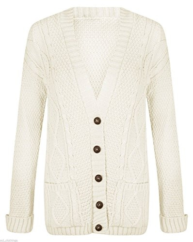 Purple Hanger New Womens Everyday Long Sleeve Button Top Ladies Chunky Aran Cable Knit Grandad Cardigan